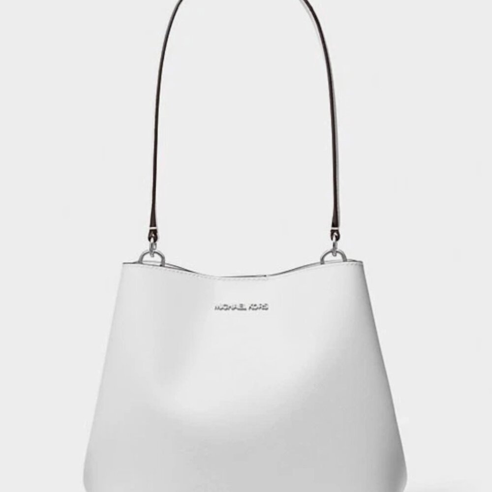 New Michael Kors Pratt Medium Shoulder Bag Optic White